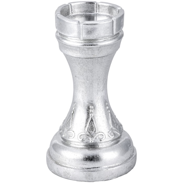 Peça Decorativa Pino Xadrez Torre em Resina Prateada - 19cm - Madel Home