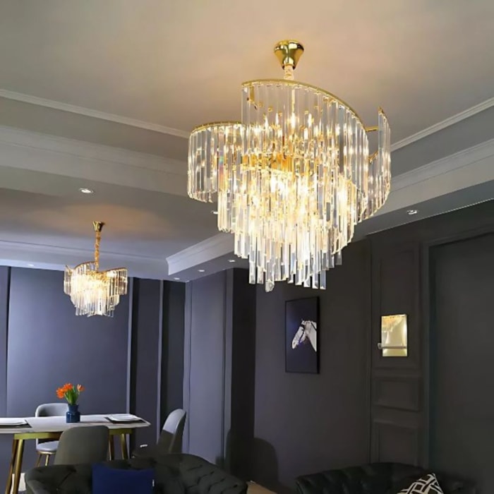 Pendente de Cristal e Inox Hako Dourado - 40W - Madel Home