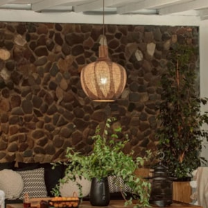 Pendente de Madeira, Linho e Palha Natural Kawa LED - 40W
