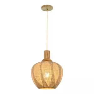 Pendente de Madeira, Linho e Palha Natural Kawa LED - 40W