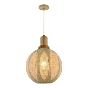 Pendente de Madeira, Vidro e Linho Nari Natural - 40W