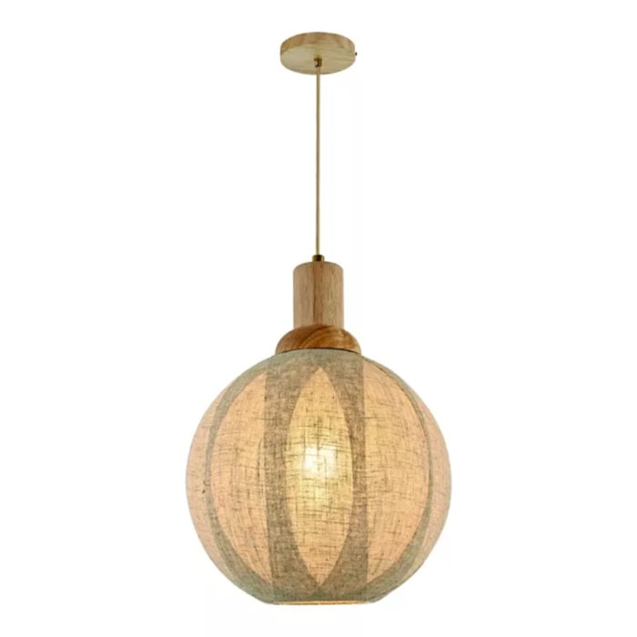 Pendente de Madeira, Vidro e Linho Nari Natural - 40W - Madel Home