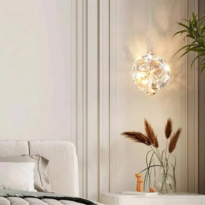 Pendente de Metal e Cristal Nagi Dourado LED - 5W - Madel Home