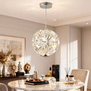 Pendente de Metal e Cristal Nagi Prata LED - 5W