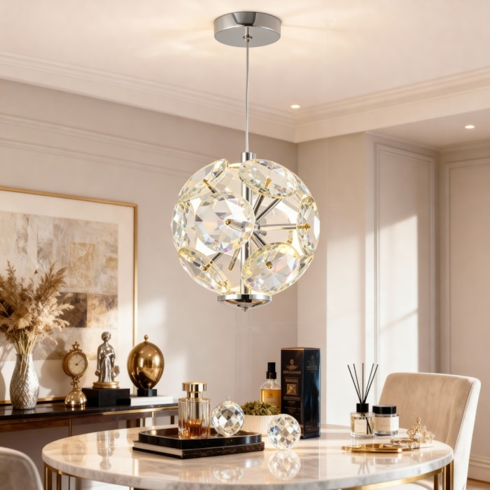 Pendente de Metal e Cristal Nagi Prata LED - 5W - Madel Home