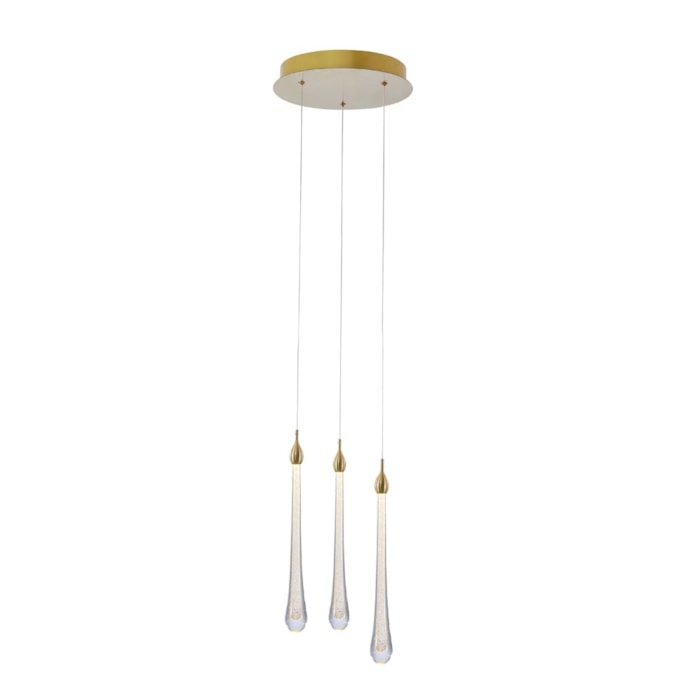 Pendente de Metal e Vidro Goccia Dourado - 3W - Madel Home