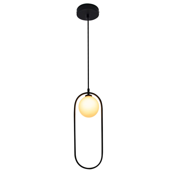 Pendente de Metal e Vidro Gude Preto - 5W - Madel Home