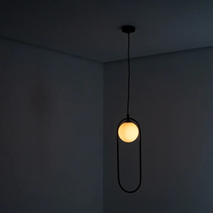 Pendente de Metal e Vidro Gude Preto - 5W - Madel Home