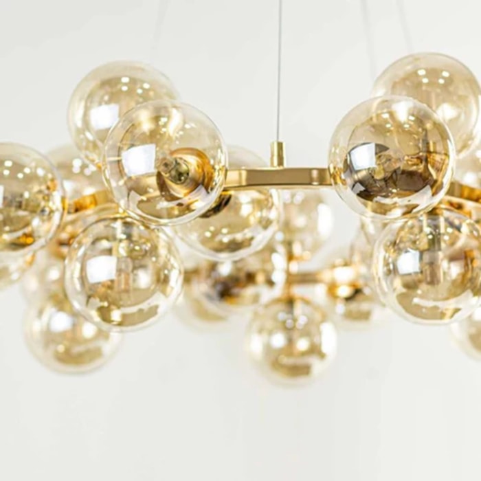Pendente de Metal e Vidro Halo Dourado - Madel Home
