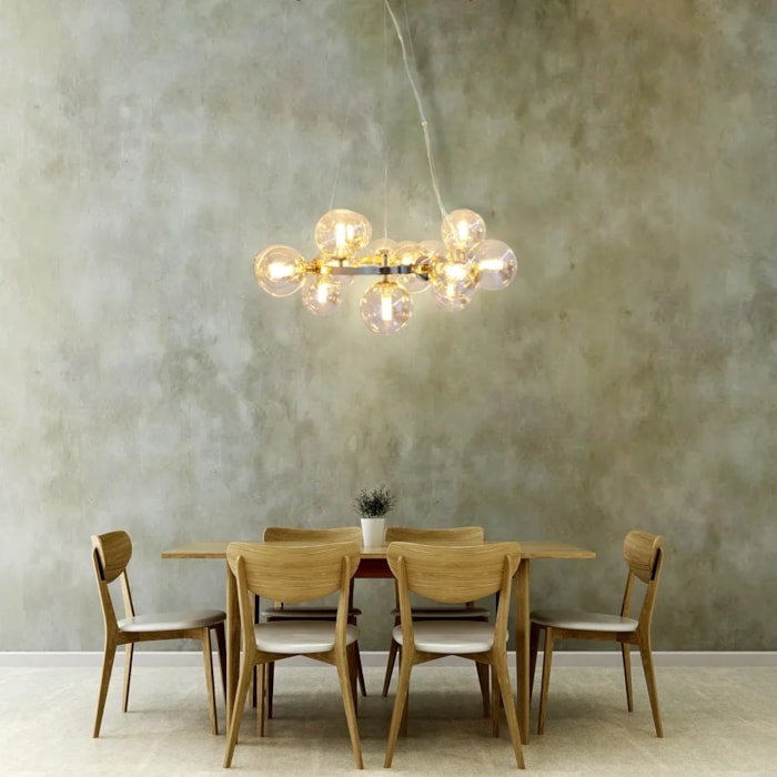 Pendente de Metal e Vidro Halo Dourado - Madel Home