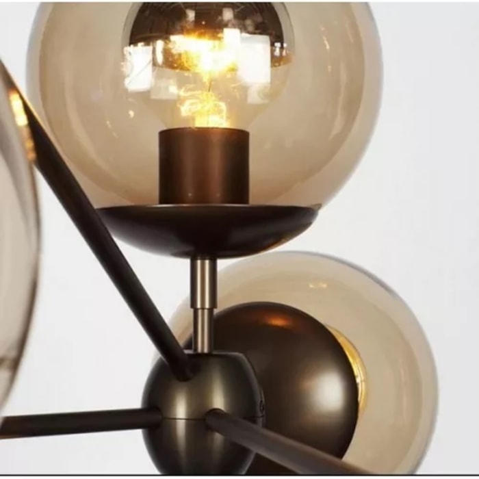 Pendente de Metal e Vidro Orbe Preto - 400W - Madel Home
