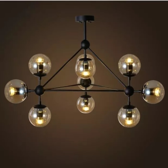 Pendente de Metal e Vidro Orbe Preto - 400W - Madel Home