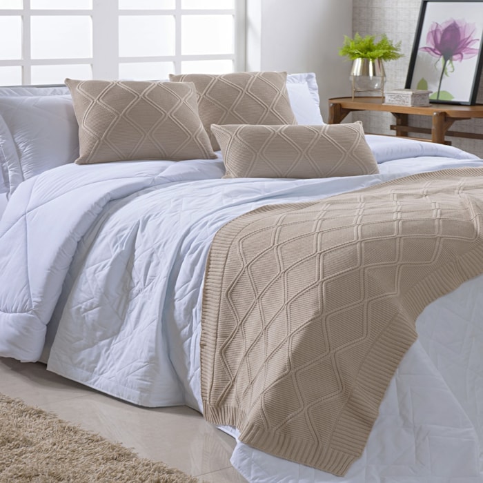 Peseira Tricot Casal Toronto Bege 180x70cm - Madel Home