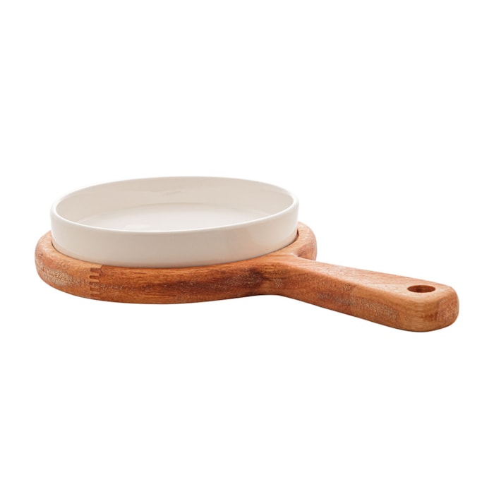 Petisqueira com Bandeja em Cerâmica e Madeira Liptus Wolff - 28cm - Madel Home