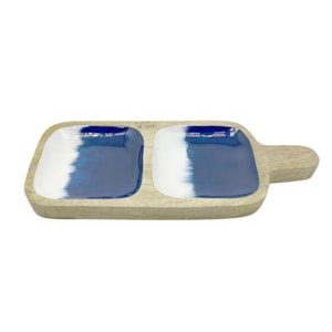 Petisqueira em Madeira Retangular 2 Partes Azul Degrade - 34cm