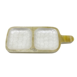 Petisqueira em Madeira Retangular 2 Partes Azul Off White - 34cm