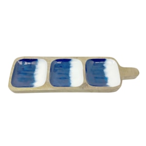 Petisqueira em Madeira Retangular 3 Partes em Azul Degrade - 47cm