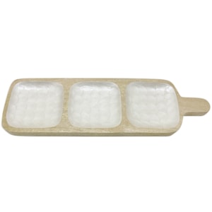 Petisqueira em Madeira Retangular 3 Partes em Off White - 47cm