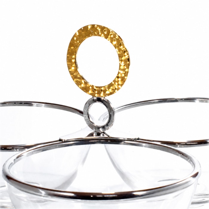 Petisqueira Triplo de Vidro Nocc Inox com Ouro 24K Riva - Madel Home