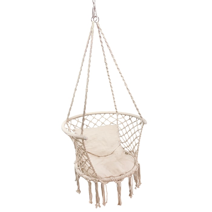 Poltrona de Pendurar com Almofada em Macramê Branco - 76x120cm - Madel Home