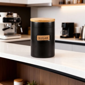 Porta Açúcar de Porcelana e Bambu Preto - 17cm 