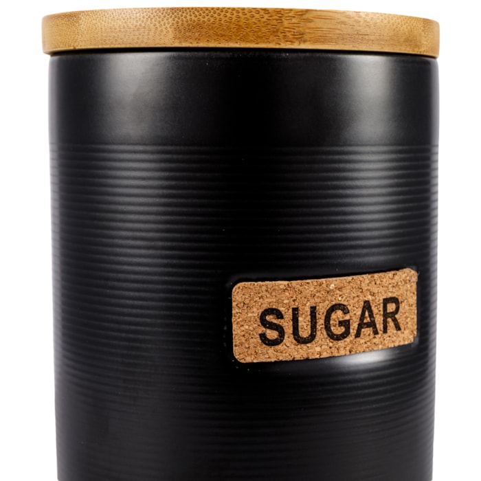 Porta Açúcar de Porcelana e Bambu Preto - 17cm - Madel Home
