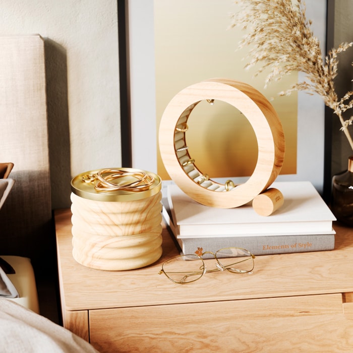 Porta Anel Ferris Madeira Natural Umbra - 20cm - Madel Home