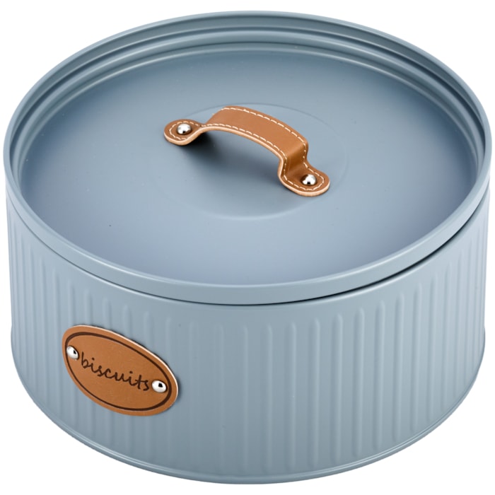 Porta Biscoito de Ferro Cinza com Detalhes em Couro - 25cm - Madel Home