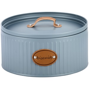 Porta Biscoito de Ferro Cinza com Detalhes em Couro - 25cm 