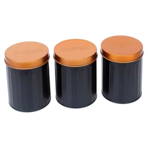 Porta Condimentos de Ferro Preto e Bronze - 3 Peças 