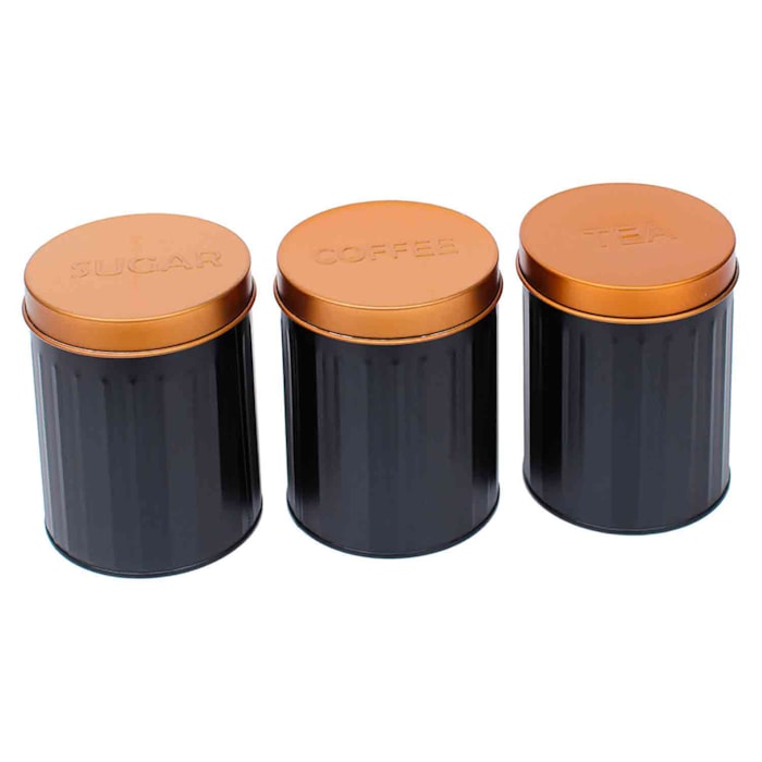 Porta Condimentos de Ferro Preto e Bronze - 3 Peças - Madel Home