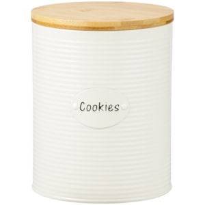 Porta Cookies de Ferro Branco Tampa Madeira - 19cm