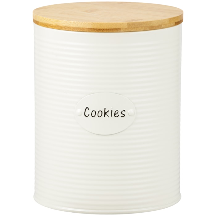 Porta Cookies de Ferro Branco Tampa Madeira - 19cm - Madel Home