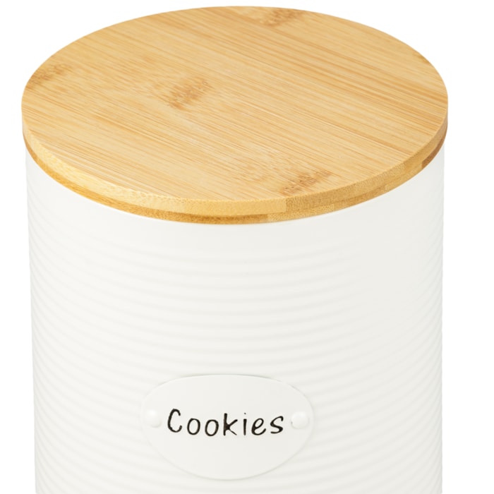 Porta Cookies de Ferro Branco Tampa Madeira - 19cm - Madel Home