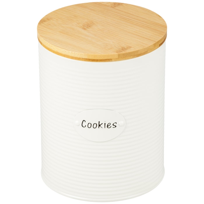 Porta Cookies de Ferro Branco Tampa Madeira - 19cm - Madel Home