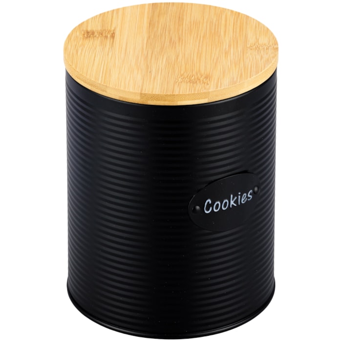 Porta Cookies de Ferro Preto Tampa Madeira - 19cm - Madel Home