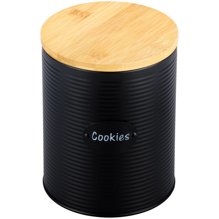 Porta Cookies de Ferro Preto Tampa Madeira - 19cm - Madel Home