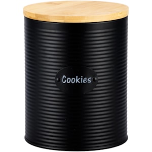 Porta Cookies de Ferro Preto Tampa Madeira - 19cm 