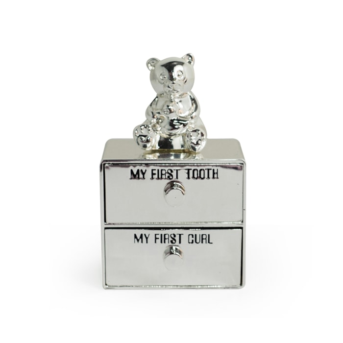Porta Dente e Cacho Urso Metal Silver Plate - 2 Peças - Madel Home