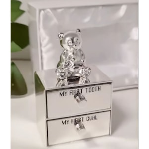 Porta Dente e Cacho Urso Metal Silver Plate - 2 Peças