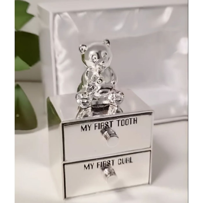 Porta Dente e Cacho Urso Metal Silver Plate - 2 Peças - Madel Home