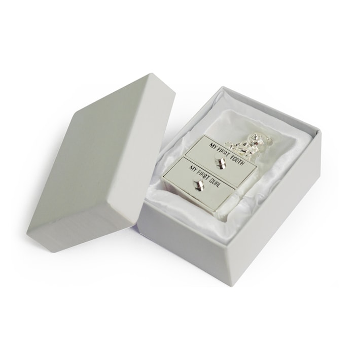Porta Dente e Cacho Urso Metal Silver Plate - 2 Peças - Madel Home