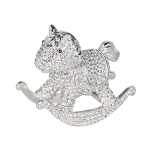 Porta Dente ou Cacho Cavalo de Balanco com Strass Prata