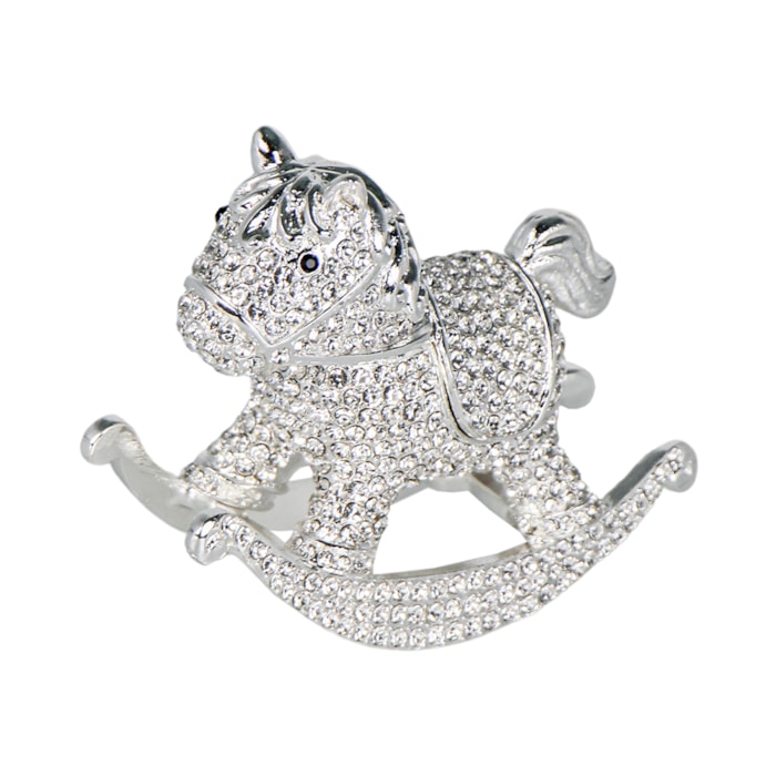 Porta Dente ou Cacho Cavalo de Balanco com Strass Prata - Madel Home