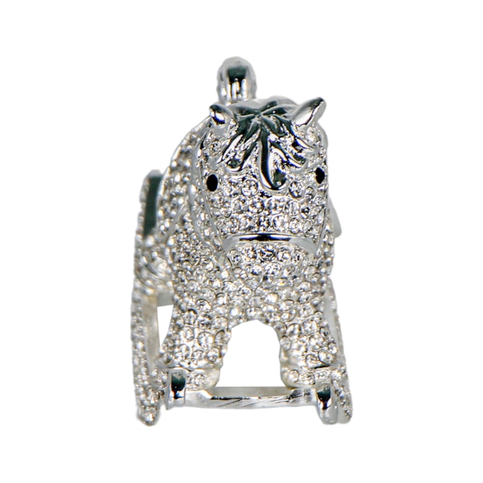 Porta Dente ou Cacho Cavalo de Balanco com Strass Prata - Madel Home