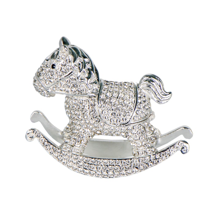 Porta Dente ou Cacho Cavalo de Balanco com Strass Prata - Madel Home