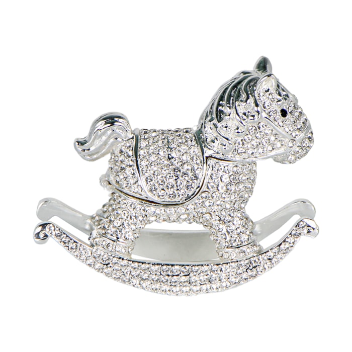 Porta Dente ou Cacho Cavalo de Balanco com Strass Prata - Madel Home