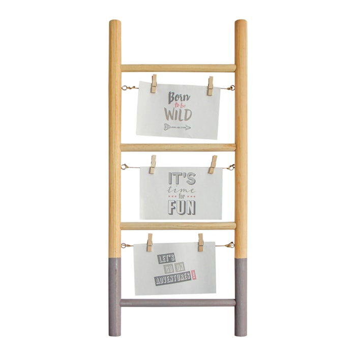 Porta Foto em Formato de Escada Madeira Cinza - 60cm - Madel Home