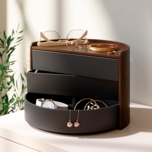 Porta Joia Moona Madeira Preto Noz Umbra - 18,42cm 