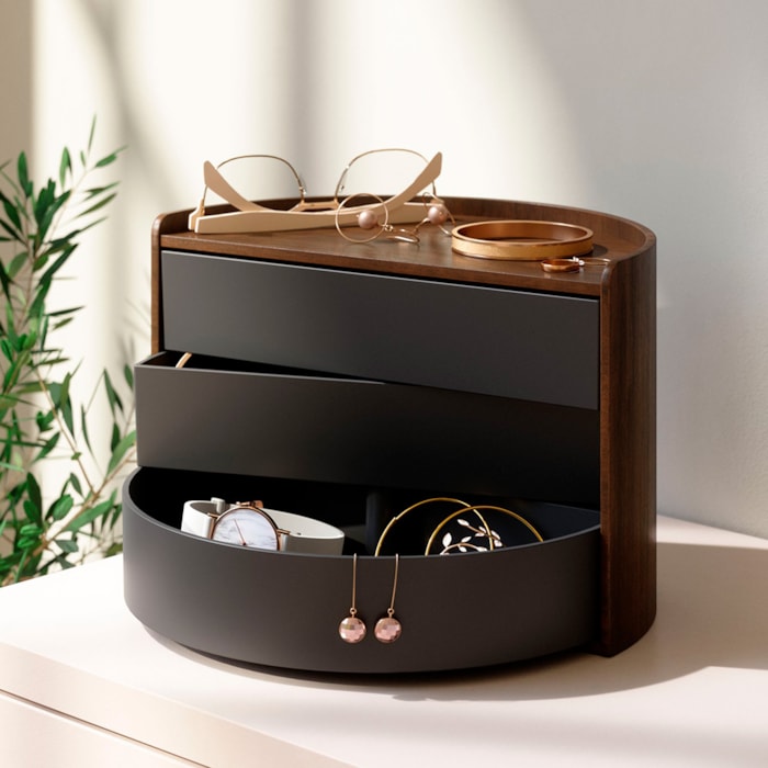 Porta Joia Moona Madeira Preto Noz Umbra - 18,42cm - Madel Home